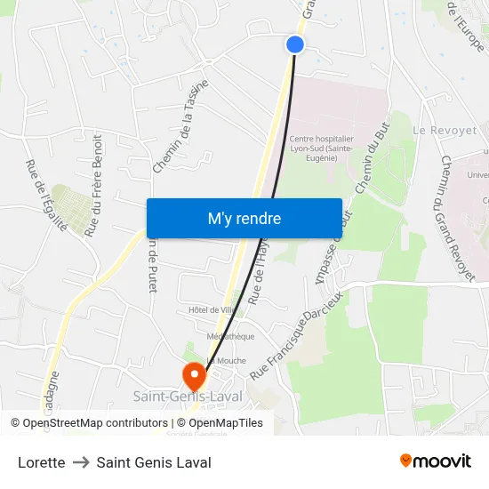 Lorette to Saint Genis Laval map