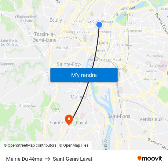 Mairie Du 4ème to Saint Genis Laval map