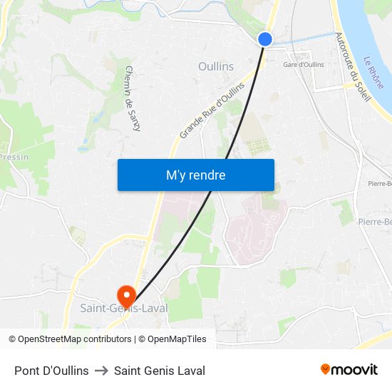 Pont D'Oullins to Saint Genis Laval map