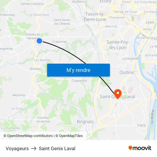 Voyageurs to Saint Genis Laval map