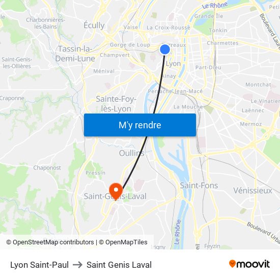 Lyon Saint-Paul to Saint Genis Laval map