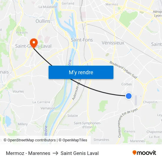 Mermoz - Marennes to Saint Genis Laval map