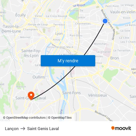 Lançon to Saint Genis Laval map