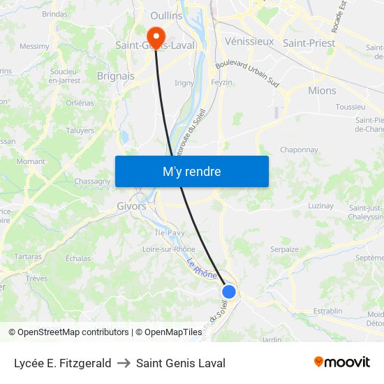 Lycée E. Fitzgerald to Saint Genis Laval map