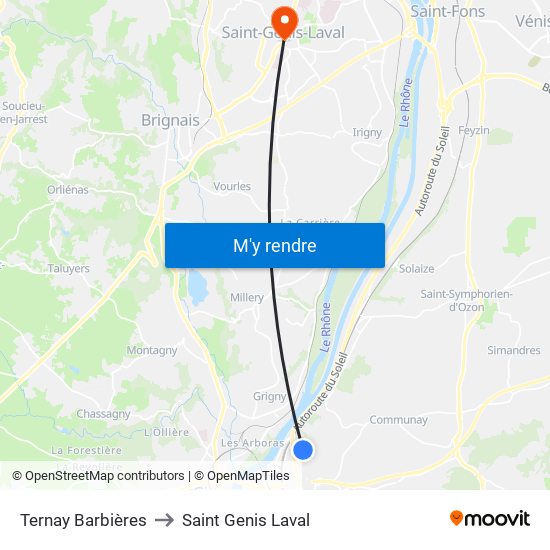 Ternay Barbières to Saint Genis Laval map