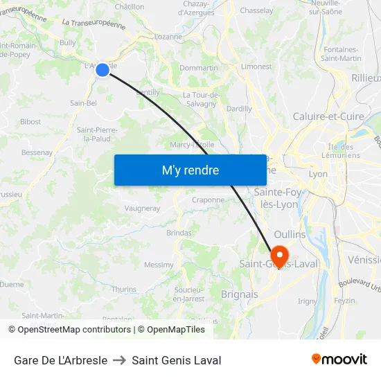 Gare De L'Arbresle to Saint Genis Laval map