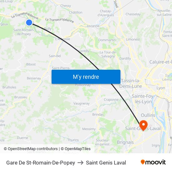 Gare De St-Romain-De-Popey to Saint Genis Laval map