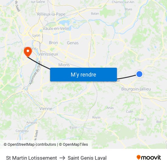 St Martin Lotissement to Saint Genis Laval map