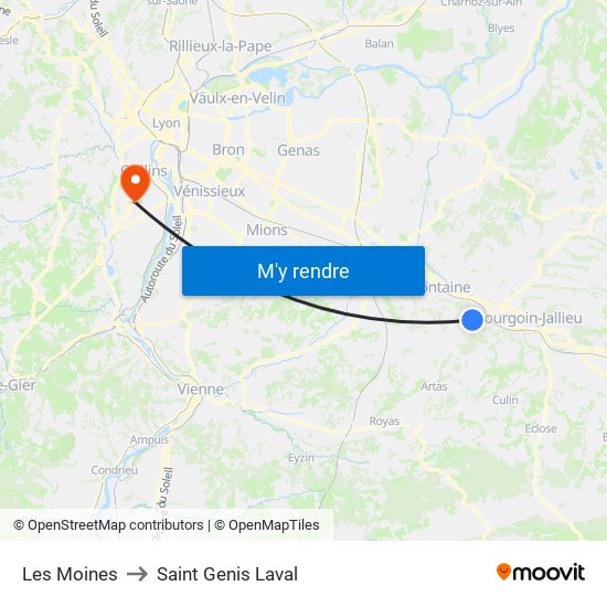 Les Moines to Saint Genis Laval map