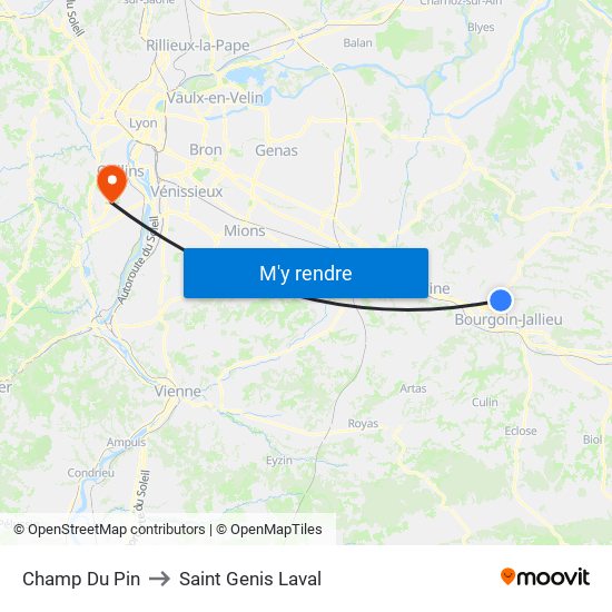 Champ Du Pin to Saint Genis Laval map