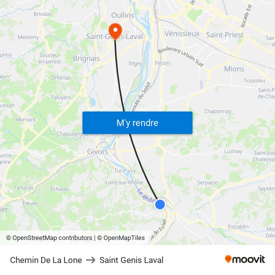 Chemin De La Lone to Saint Genis Laval map