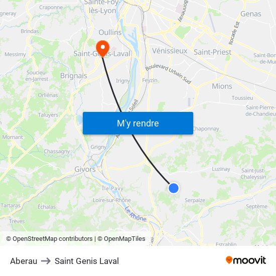 Aberau to Saint Genis Laval map
