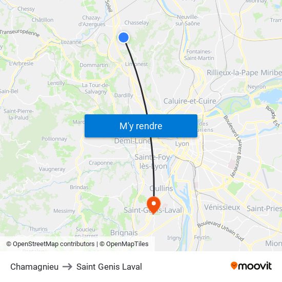 Chamagnieu to Saint Genis Laval map