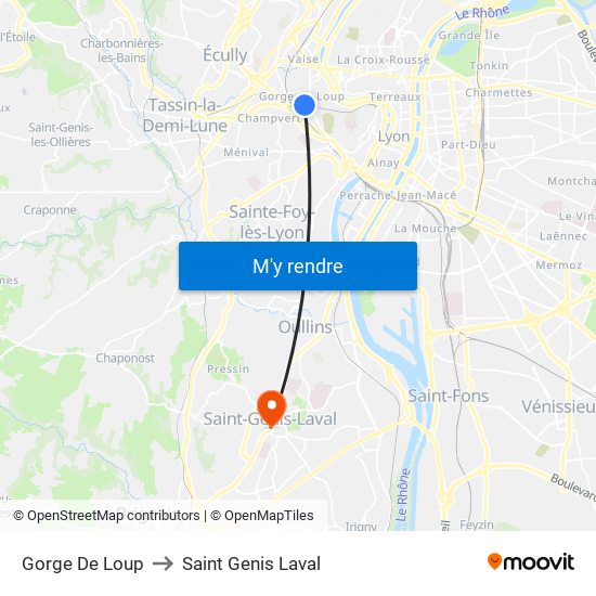 Gorge De Loup to Saint Genis Laval map