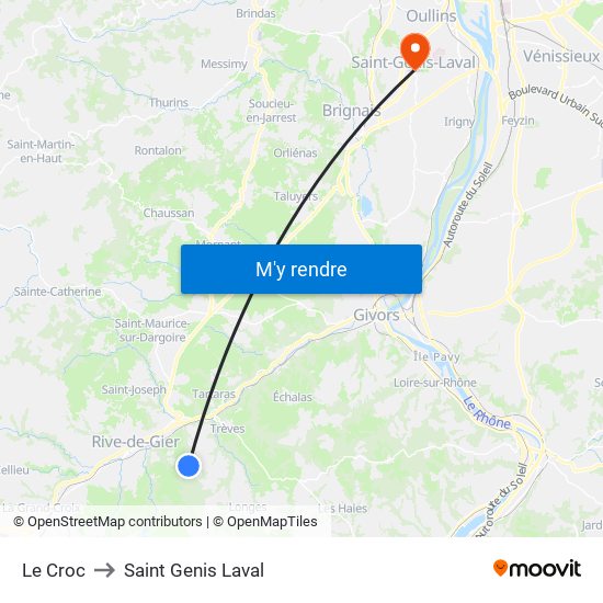 Le Croc to Saint Genis Laval map