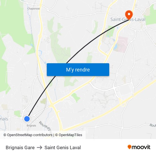 Brignais Gare to Saint Genis Laval map