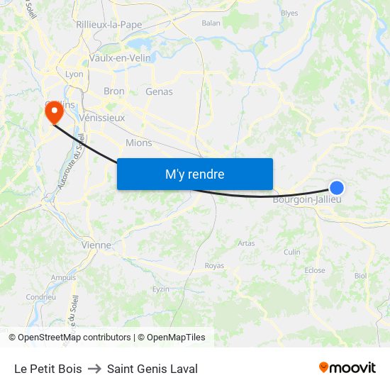 Le Petit Bois to Saint Genis Laval map