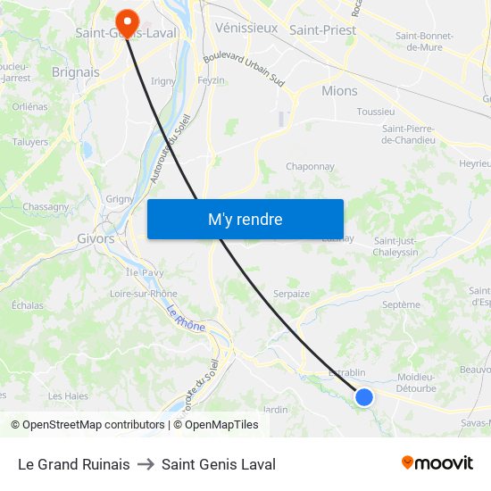 Le Grand Ruinais to Saint Genis Laval map