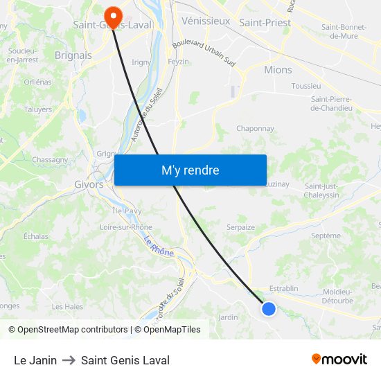 Le Janin to Saint Genis Laval map