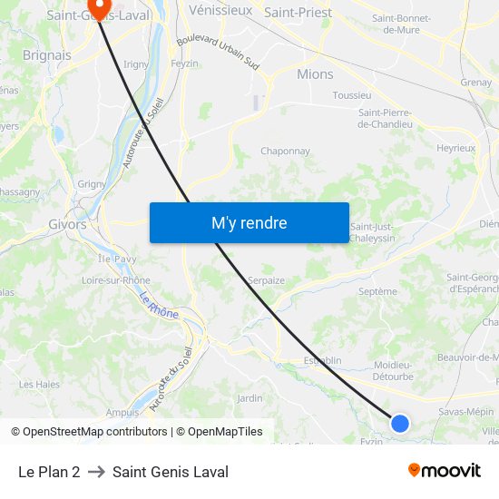 Le Plan 2 to Saint Genis Laval map