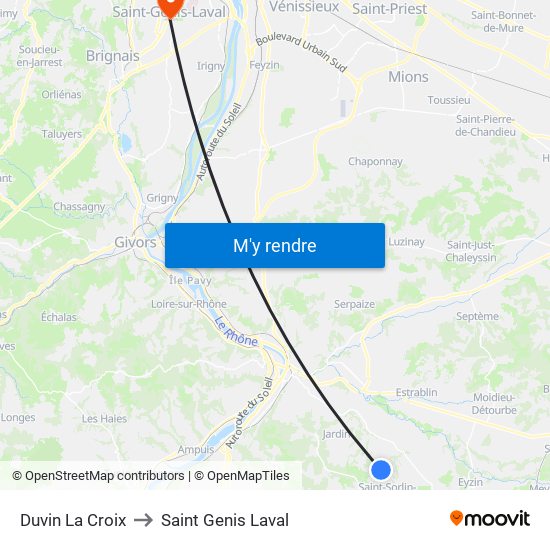 Duvin La Croix to Saint Genis Laval map