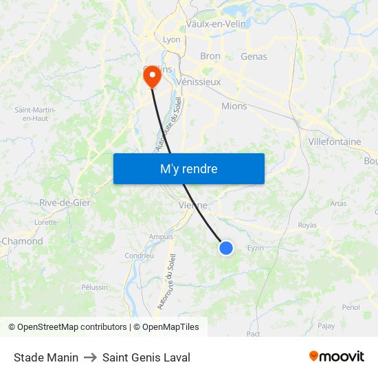 Stade Manin to Saint Genis Laval map