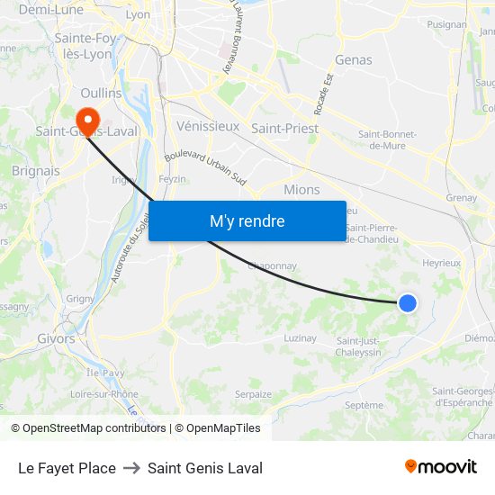 Le Fayet Place to Saint Genis Laval map