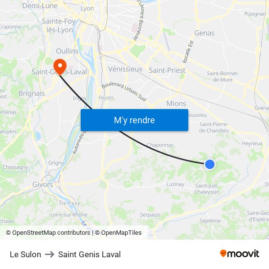 Le Sulon to Saint Genis Laval map