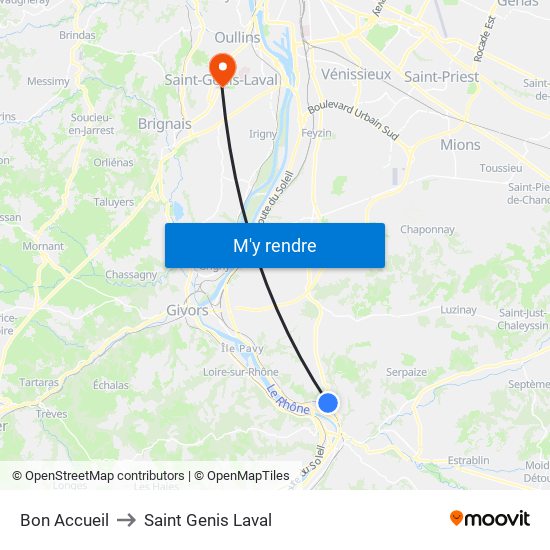 Bon Accueil to Saint Genis Laval map