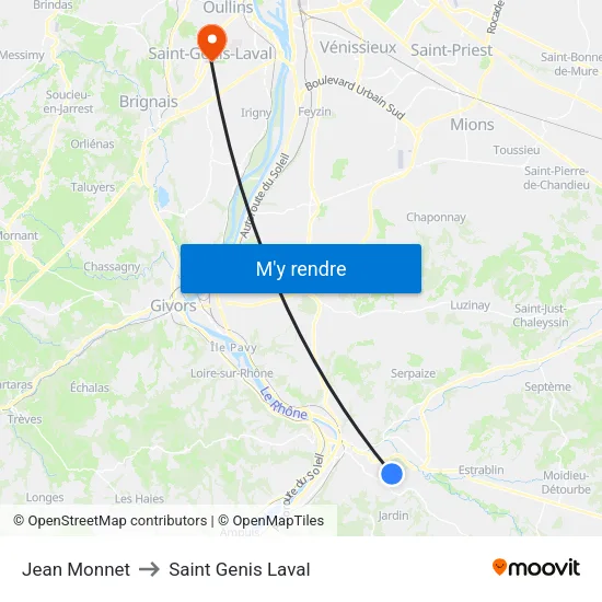 Jean Monnet to Saint Genis Laval map