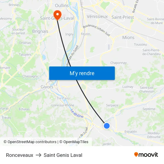 Ronceveaux to Saint Genis Laval map