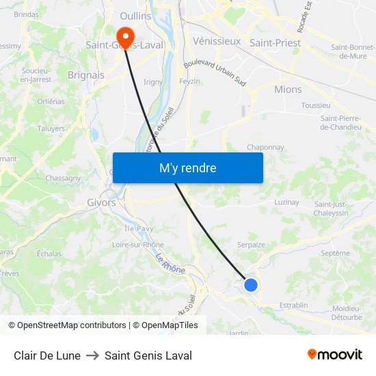 Clair De Lune to Saint Genis Laval map