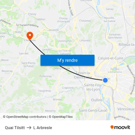 Quai Tilsitt to L Arbresle map