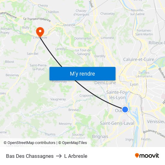 Bas Des Chassagnes to L Arbresle map