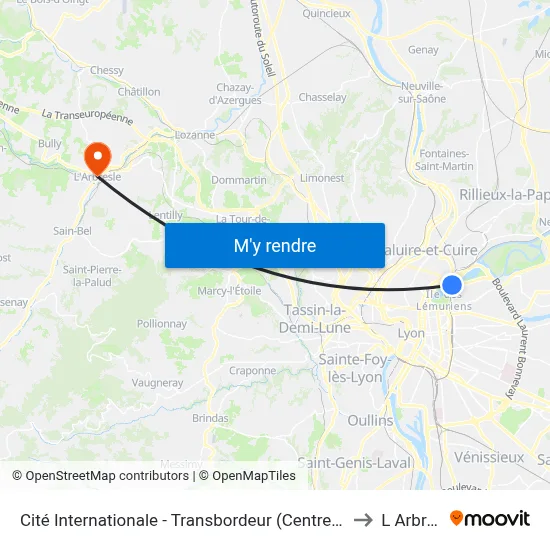 Cité Internationale - Transbordeur (Centre De Congrès) to L Arbresle map