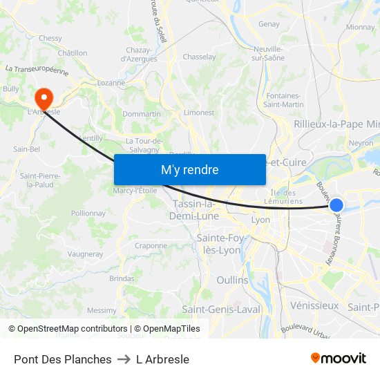 Pont Des Planches to L Arbresle map