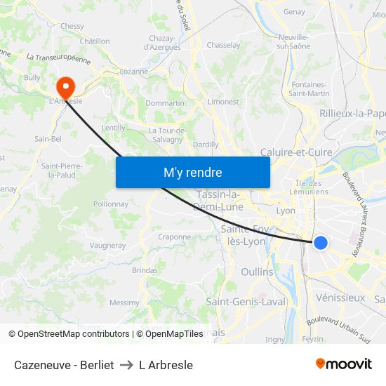 Cazeneuve - Berliet to L Arbresle map