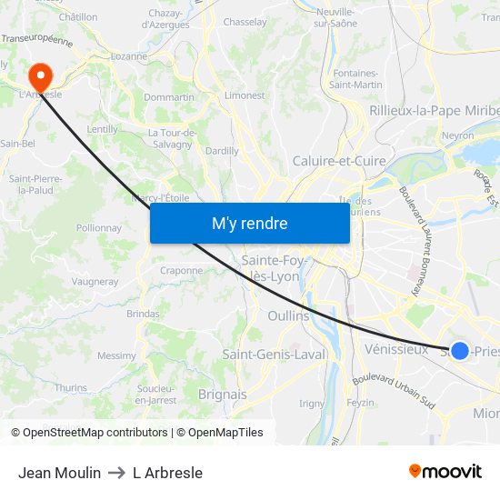 Jean Moulin to L Arbresle map