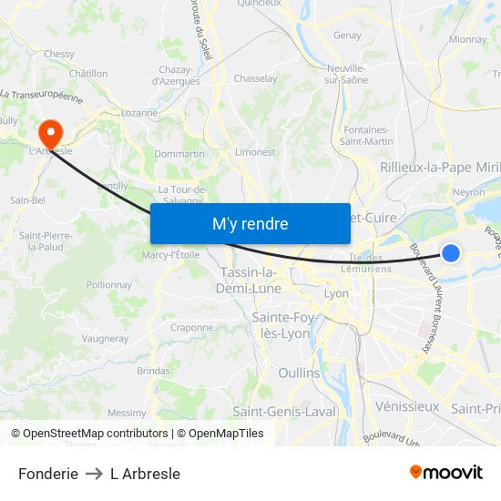 Fonderie to L Arbresle map