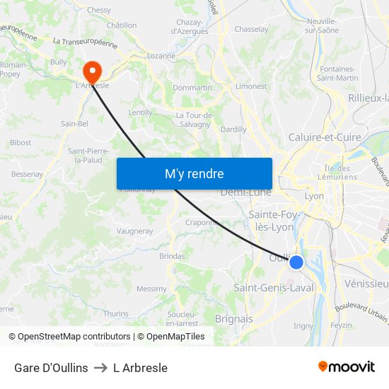 Gare D'Oullins to L Arbresle map