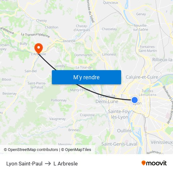 Lyon Saint-Paul to L Arbresle map