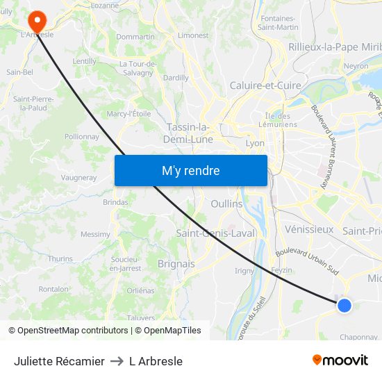 Juliette Récamier to L Arbresle map