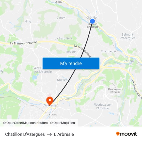 Châtillon D'Azergues to L Arbresle map