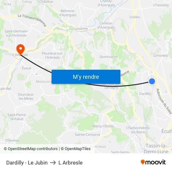 Dardilly - Le Jubin to L Arbresle map
