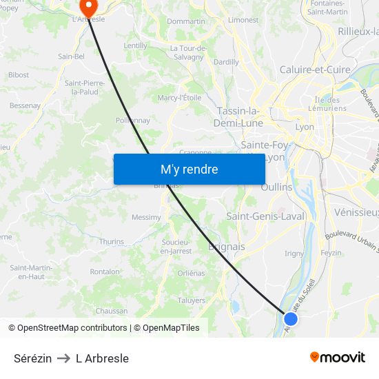 Sérézin to L Arbresle map
