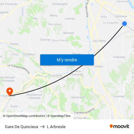 Gare De Quincieux to L Arbresle map