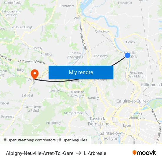 Albigny-Neuville-Arret-Tcl-Gare to L Arbresle map