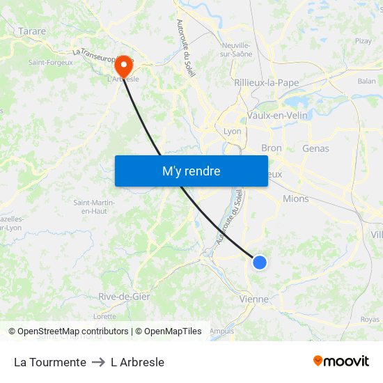 La Tourmente to L Arbresle map