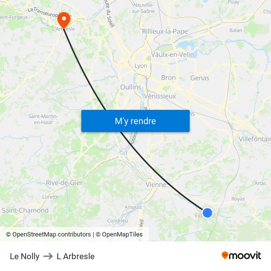 Le Nolly to L Arbresle map