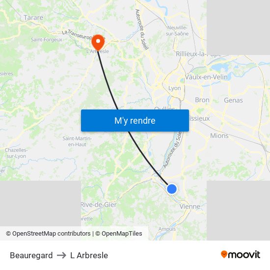 Beauregard to L Arbresle map